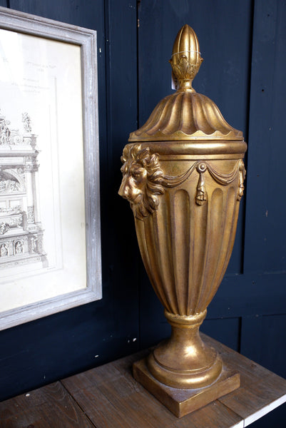 New Vintage French Style URN Finial Shabby Chic Gold Decorative Lions Head Pot