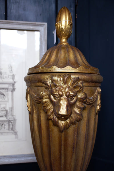 New Vintage French Style URN Finial Shabby Chic Gold Decorative Lions Head Pot