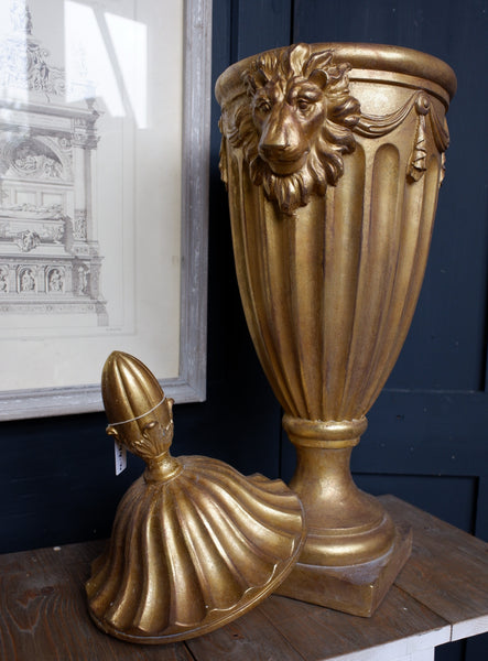 New Vintage French Style URN Finial Shabby Chic Gold Decorative Lions Head Pot