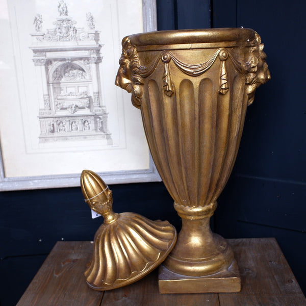 New Vintage French Style URN Finial Shabby Chic Gold Decorative Lions Head Pot