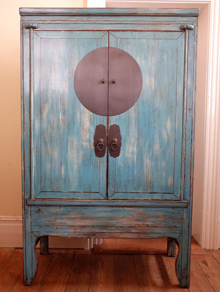 Oriental Style Tall Blue Rustic Storage Wedding Cabinet Cupboard Bookcase Armoire