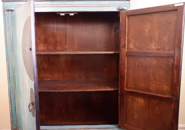 Oriental Style Tall Blue Rustic Storage Wedding Cabinet Cupboard Bookcase Armoire