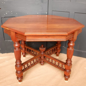 Antique Edwardian Walnut Wood Occasional Lamp Centre Octagonal Table