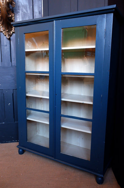 Antique Mahogany BLUE Shabby Chic Display China APOTHECARY Cabinet Cupboard Unit