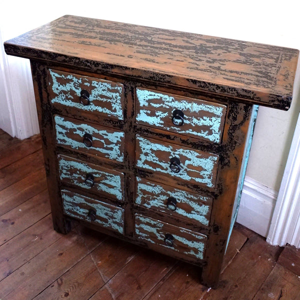 New Vintage Rustic Distressed Chest of 8 Drawers TSANG Japanese Sideboard Unit