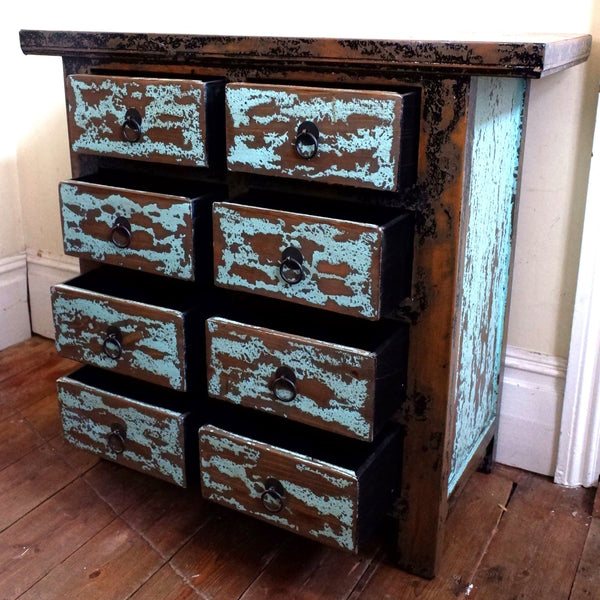 New Vintage Rustic Distressed Chest of 8 Drawers TSANG Japanese Sideboard Unit