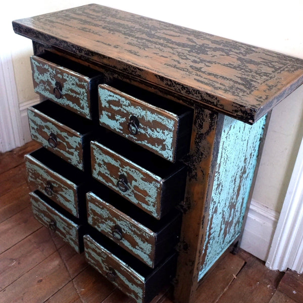 New Vintage Rustic Distressed Chest of 8 Drawers TSANG Japanese Sideboard Unit