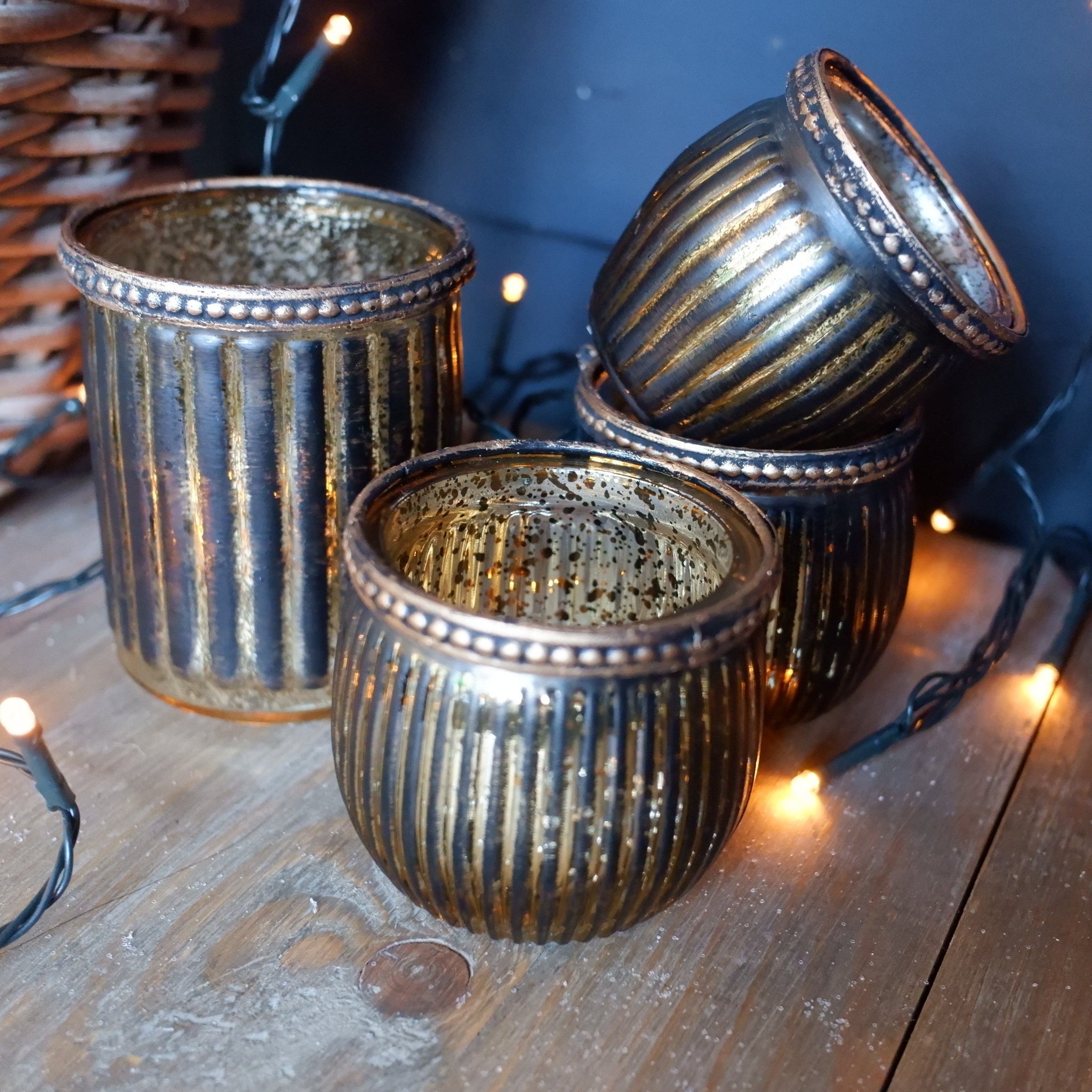 New Vintage French Shabby Chic Bronze Gold Glass Tea Light Candle Hold Riverside Interiors