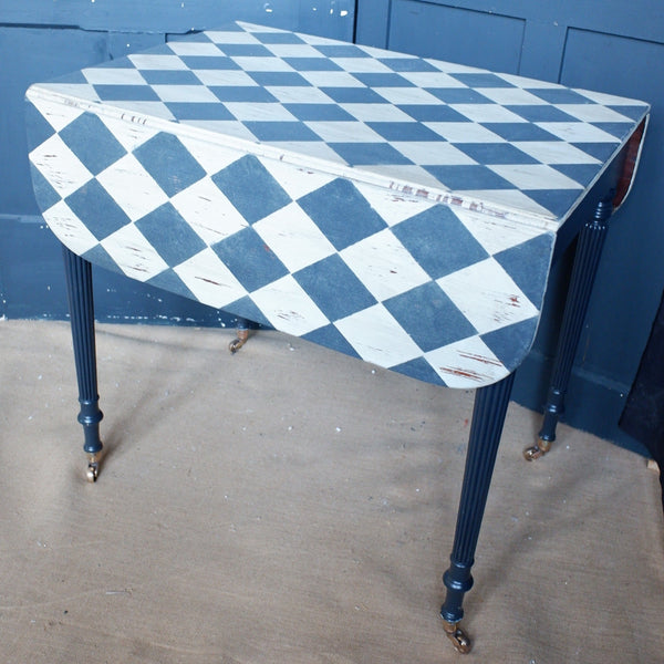 Antique Victorian RUSTIC Shabby Chic Painted Harlequin DROP Leaf Dining Side Table
