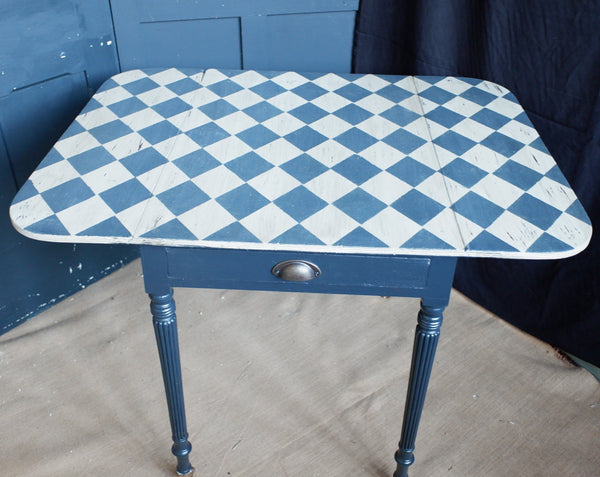 Antique Victorian RUSTIC Shabby Chic Painted Harlequin DROP Leaf Dining Side Table