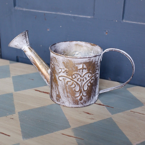 NEW French Grey Vintage Shabby Chic Planter Pot Metal Small WATERING CAN Jug