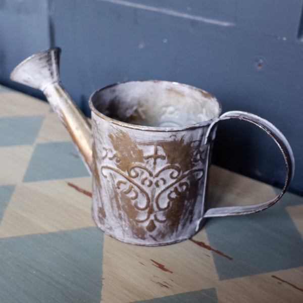 NEW French Grey Vintage Shabby Chic Planter Pot Metal Small WATERING CAN Jug