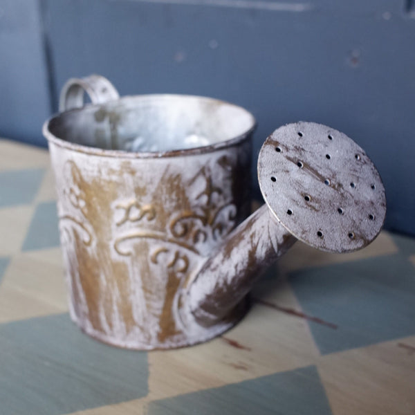 NEW French Grey Vintage Shabby Chic Planter Pot Metal Small WATERING CAN Jug