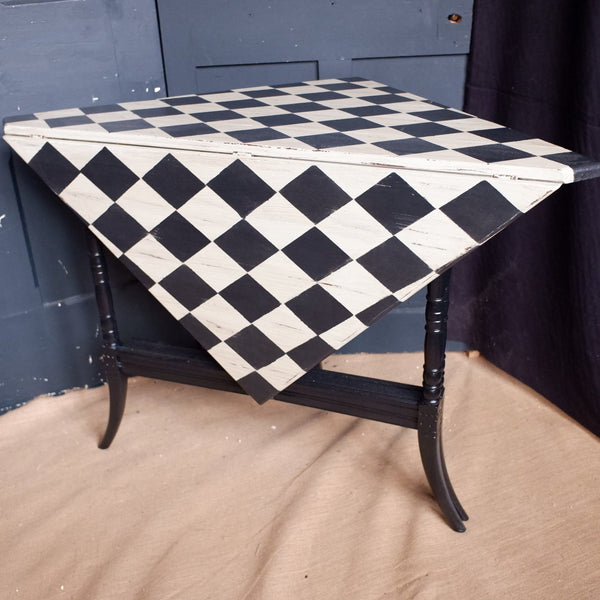 Antique Victorian RUSTIC Black Harlequin DROP Leaf Dining Sutherland Side Corner Table