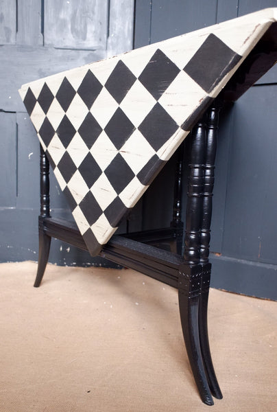 Antique Victorian RUSTIC Black Harlequin DROP Leaf Dining Sutherland Side Corner Table