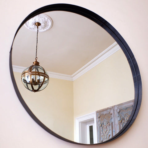 Large Black/Bronze 79x79cm ROUND Rustic Retro Vintage Style Metal Ribbed Mirror