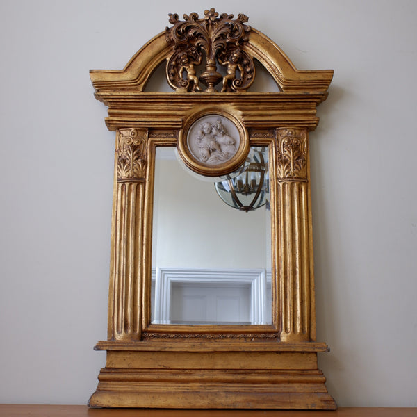 Gold Gilt French Louis Style Ornate OVERMANTEL Tall Arched CHERUB Mirror