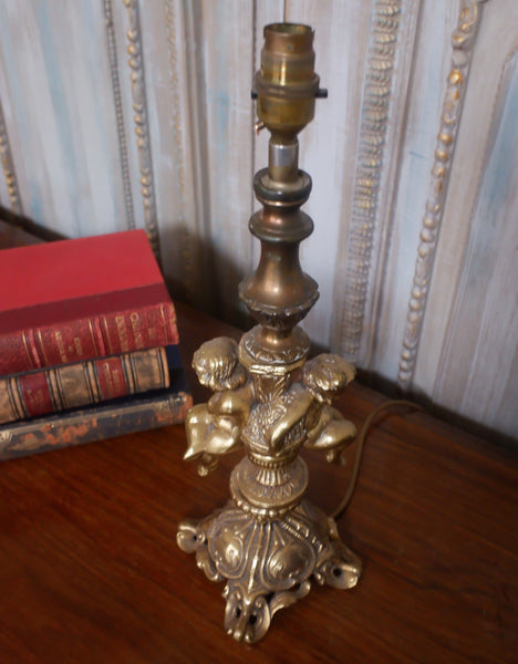 Antique French Small Brass Metal Table Bedside Lamp Gold Cherubs