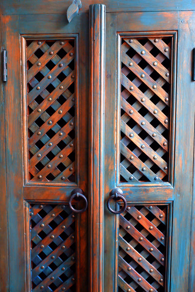Indian Hardwood Vintage Teal Blue Painted Rustic Cabinet Cupboard Sideboard Unit
