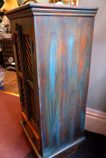 Indian Hardwood Vintage Teal Blue Painted Rustic Cabinet Cupboard Sideboard Unit