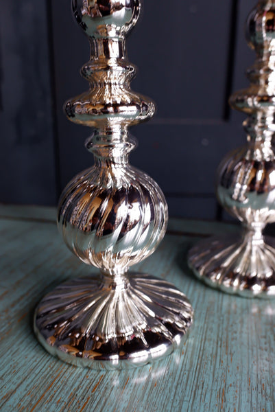 New Vintage French Silver Pillar MIRROR Candlestick Candle Holder