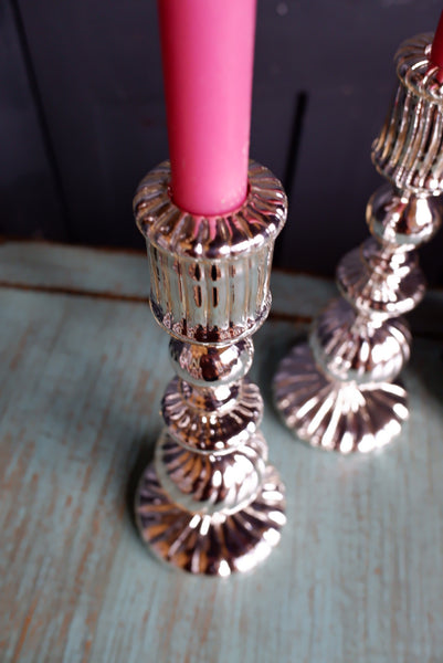New Vintage French Silver Pillar MIRROR Candlestick Candle Holder