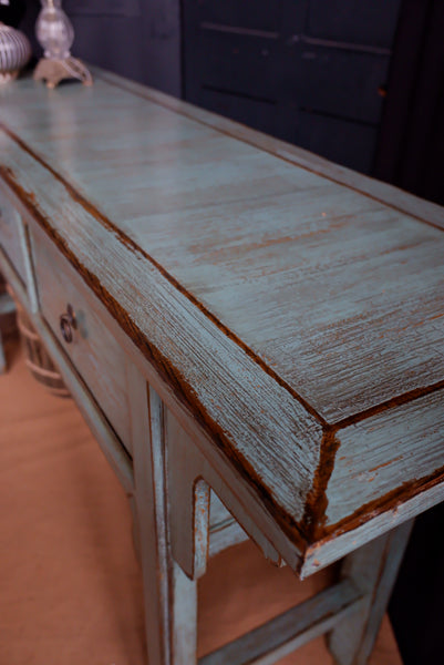 New Oriental Style TSANG Blue Rustic CONSOLE Table w/Drawers Hall Sideboard Unit