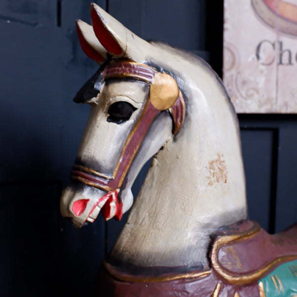 Vintage Wooden Rocking Horse Ornate Shabby Chic Rustic Decorative Painted Ornaments - 2 Sizes