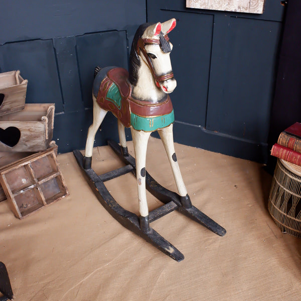 Vintage Wooden Rocking Horse Ornate Shabby Chic Rustic Decorative Painted Ornaments - 2 Sizes