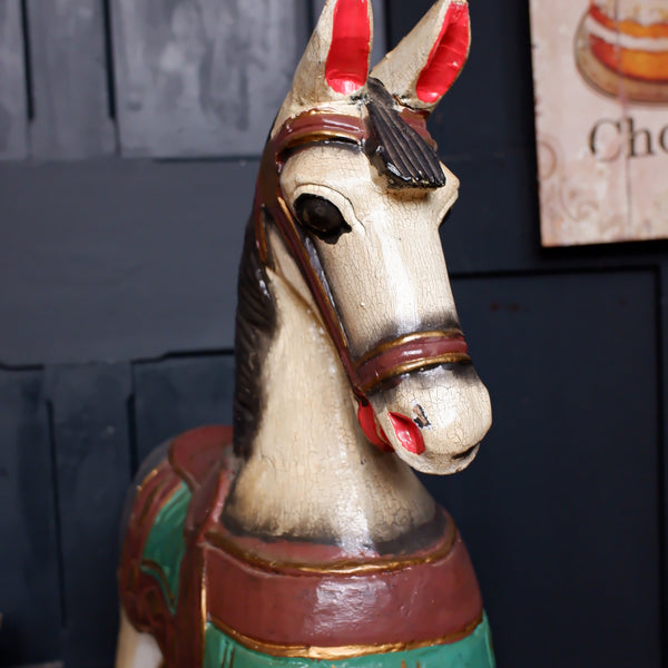 Vintage Wooden Rocking Horse Ornate Shabby Chic Rustic Decorative Painted Ornaments - 2 Sizes