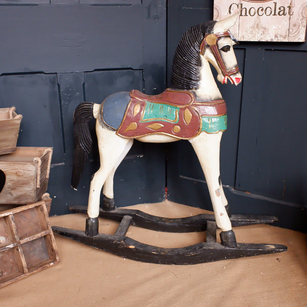 Vintage Wooden Rocking Horse Ornate Shabby Chic Rustic Decorative Painted Ornaments - 2 Sizes