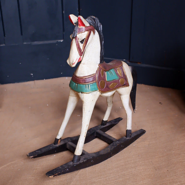 Vintage Wooden Rocking Horse Ornate Shabby Chic Rustic Decorative Painted Ornaments - 2 Sizes
