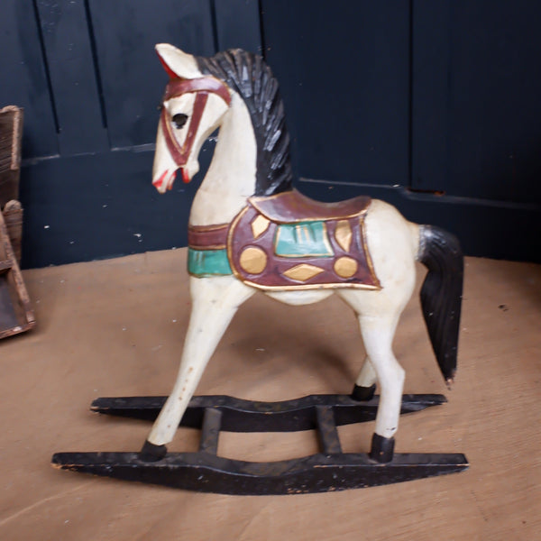 Vintage Wooden Rocking Horse Ornate Shabby Chic Rustic Decorative Painted Ornaments - 2 Sizes