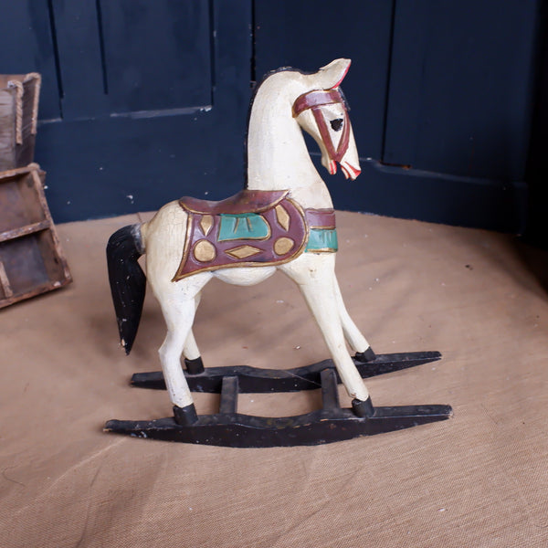 Vintage Wooden Rocking Horse Ornate Shabby Chic Rustic Decorative Painted Ornaments - 2 Sizes