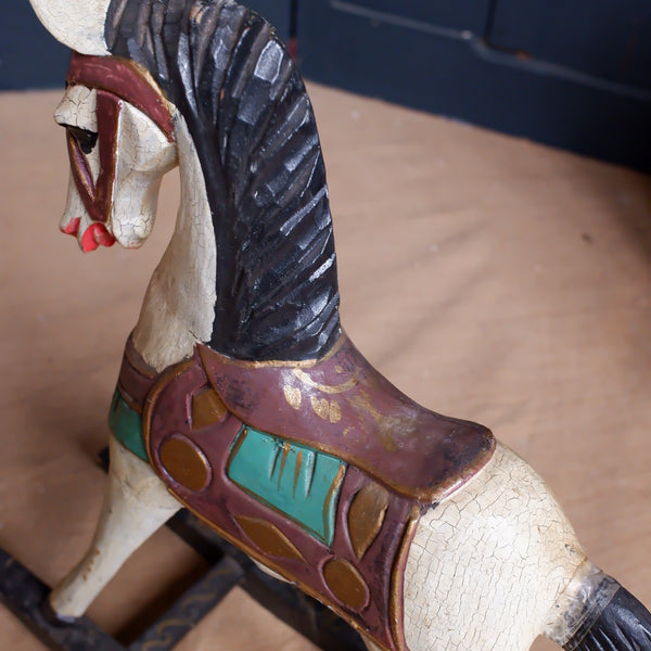 Vintage Wooden Rocking Horse Ornate Shabby Chic Rustic Decorative Painted Ornaments - 2 Sizes