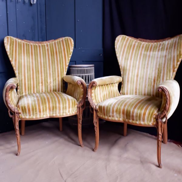 Pair of Vintage Armchairs FRENCH Louis Throne Carved Ornate Boudoir Chairs