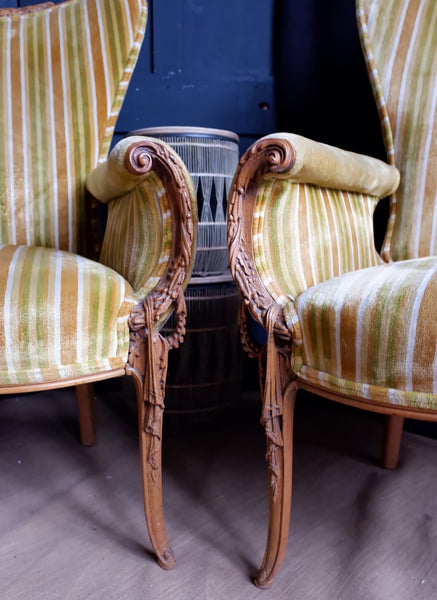 Pair of Vintage Armchairs FRENCH Louis Throne Carved Ornate Boudoir Chairs