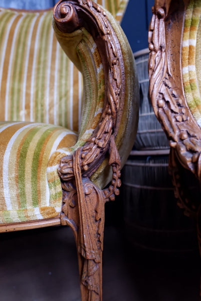 Vintage Armchair FRENCH Louis Throne Carved Ornate Boudoir Chair - 2 Available
