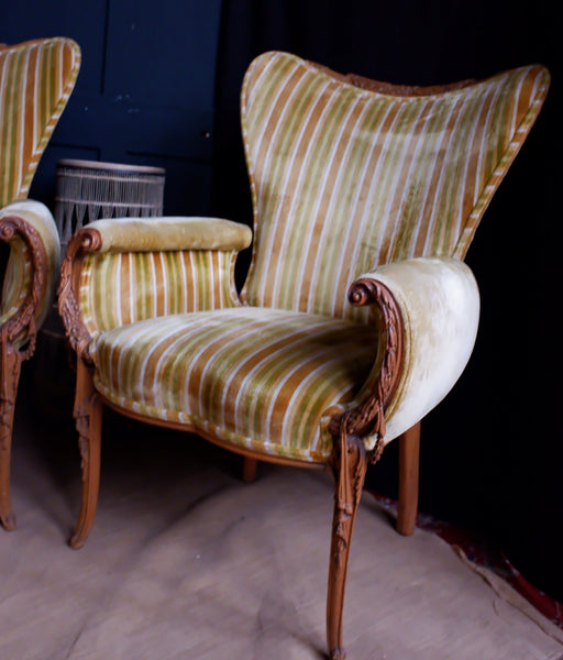 Pair of Vintage Armchairs FRENCH Louis Throne Carved Ornate Boudoir Chairs