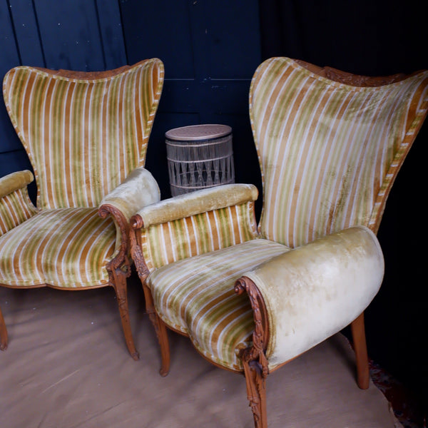 Pair of Vintage Armchairs FRENCH Louis Throne Carved Ornate Boudoir Chairs