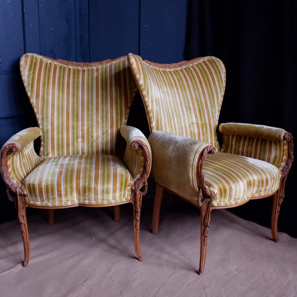 Pair of Vintage Armchairs FRENCH Louis Throne Carved Ornate Boudoir Chairs