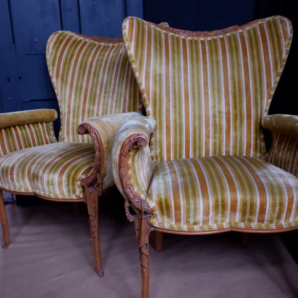 Pair of Vintage Armchairs FRENCH Louis Throne Carved Ornate Boudoir Chairs
