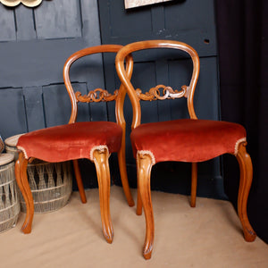 Pair of Antique Victorian Dining Chairs WALNUT Wood Carved Balloon Back