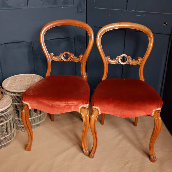 Pair of Antique Victorian Dining Chairs WALNUT Wood Carved Balloon Back