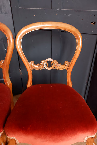 Pair of Antique Victorian Dining Chairs WALNUT Wood Carved Balloon Back