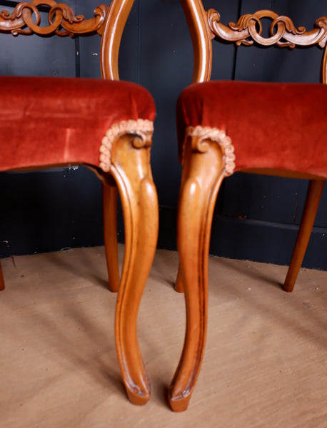 Pair of Antique Victorian Dining Chairs WALNUT Wood Carved Balloon Back