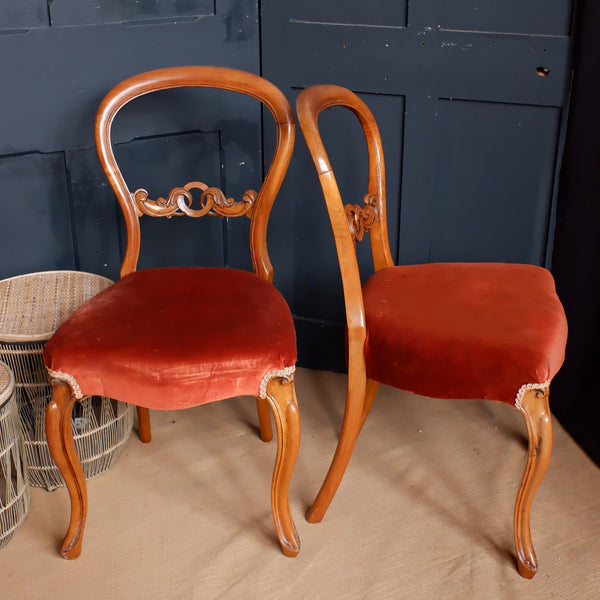 Pair of Antique Victorian Dining Chairs WALNUT Wood Carved Balloon Back