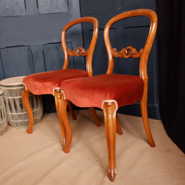 Pair of Antique Victorian Dining Chairs WALNUT Wood Carved Balloon Back