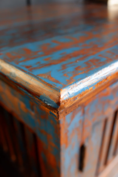 Indian Hardwood Vintage Teal Blue Painted Rustic Cabinet Cupboard Sideboard Unit