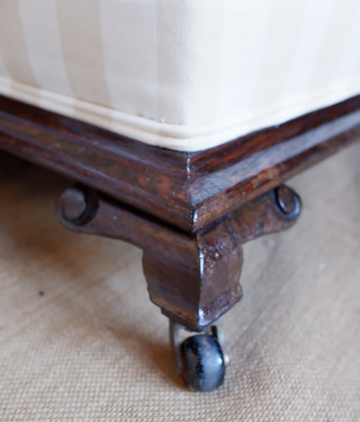 Antique Victorian Rosewood STOOL Cream Check Window Seat Blanket Box w/Storage